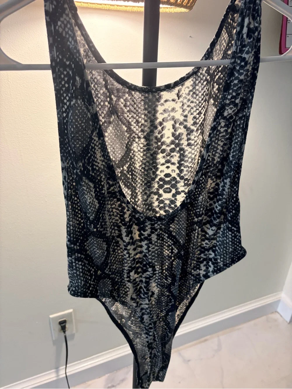 SHEIN Black and Cream Snake-Print Sleeveless Bodysuit